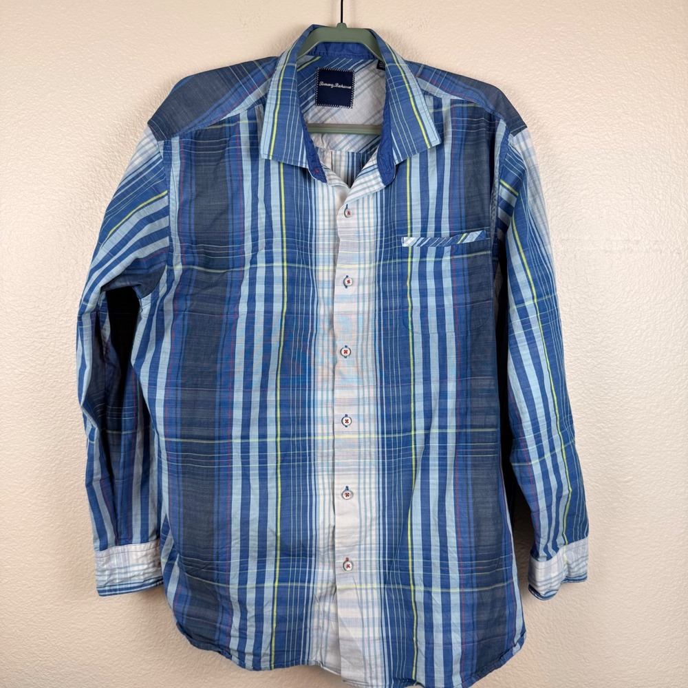 Tommy Bahama Button Down Mens‎ XXL Blue Plaid Excellent Cotton Long Sleeve Shirt